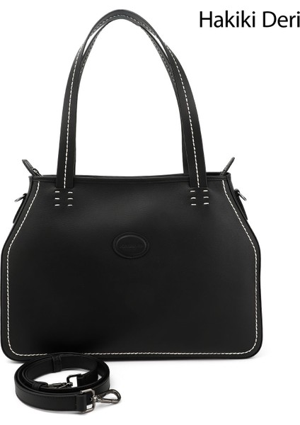 Kadın Siyah Hakiki Deri El ve Omuz Çantası