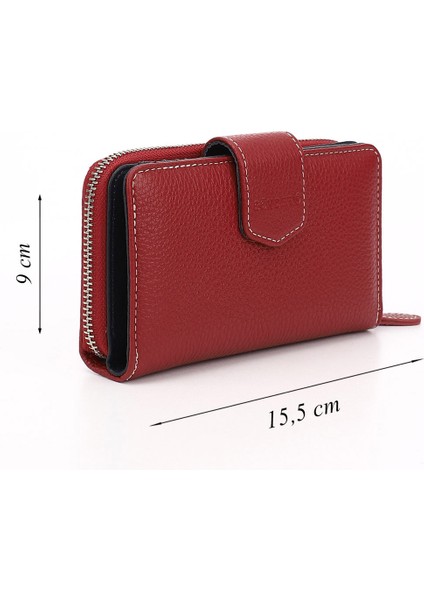 Kadın Kırmızı - Lacivert Yatay Hakiki Deri Cüzdan fiyatları