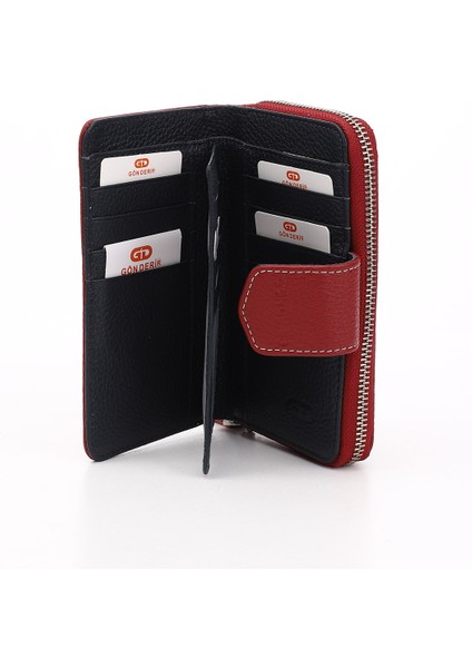 Kadın Kırmızı - Lacivert Yatay Hakiki Deri Cüzdan fırsatları