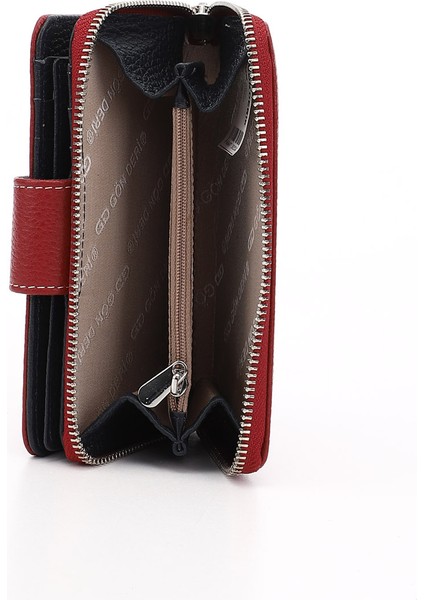 Kadın Kırmızı - Lacivert Yatay Hakiki Deri Cüzdan indirimleri