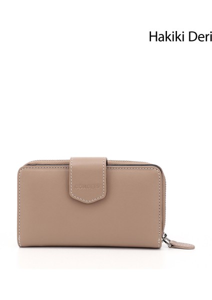 Kadın Vizon - Kahverengi Yatay Hakiki Deri Cüzdan