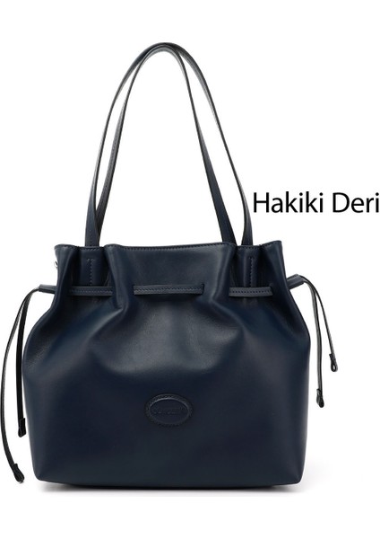 Kadın Lacivert Hakiki Deri El ve Omuz Çantası