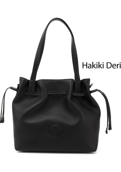 Kadın Siyah Hakiki Deri El ve Omuz Çantası