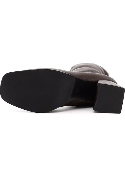 Kadın Kahverengi Deri Görünümlü Kalın Topuklu Streç Bot fırsatları