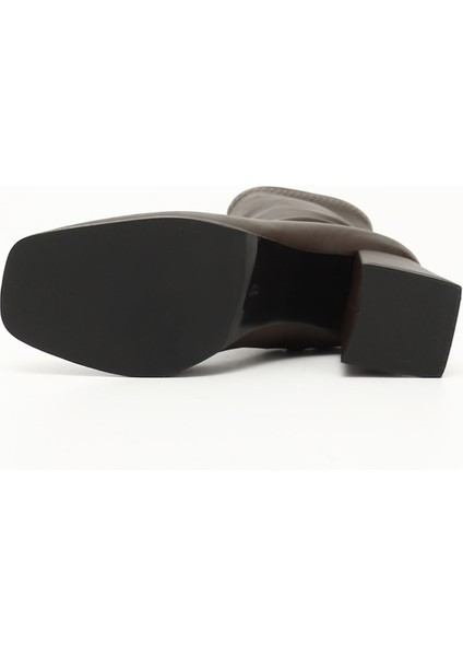 Kadın Kahverengi Deri Görünümlü Kalın Topuklu Streç Bot indirimleri