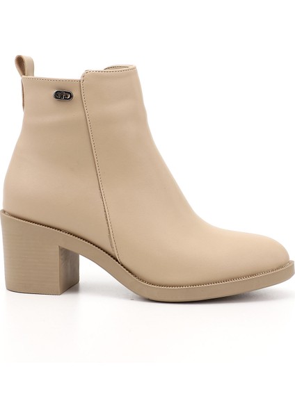 Kadın Nude Fermuarlı Kalın Topuklu Bot