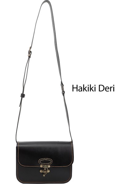 Kadın Siyah Vaketa Hakiki Deri Omuz ve Postacı Çantası