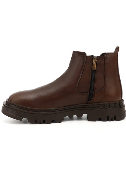 Erkek Kahverengi Fermuarlı Hakiki Deri Chelsea Bot modelleri