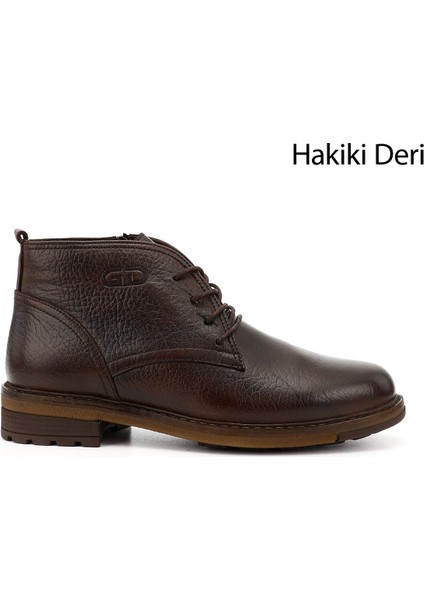 Erkek Kahve Antik Bağcıklı Kauçuk Taban Hakiki Deri klasik Bot