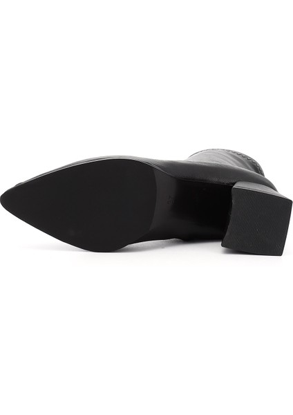 Kadın Siyah Deri Görünümlü Kalın Topuklu Streç Bot fırsatları