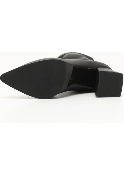 Kadın Siyah Deri Görünümlü Kalın Topuklu Streç Bot indirimleri