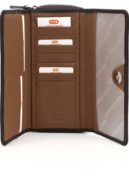 Kadın Kahverengi - Camel Yatay Hakiki Deri Cüzdan fırsatları