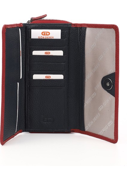 Kadın Kırmızı - Lacivert Yatay Hakiki Deri Cüzdan fırsatları