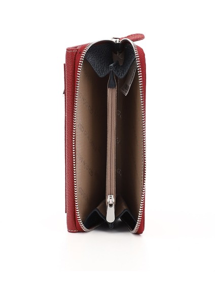 Kadın Kırmızı - Lacivert Yatay Hakiki Deri Cüzdan indirimleri