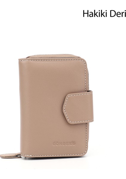 Kadın Vizon - Kahverengi Dikey Hakiki Deri Cüzdan