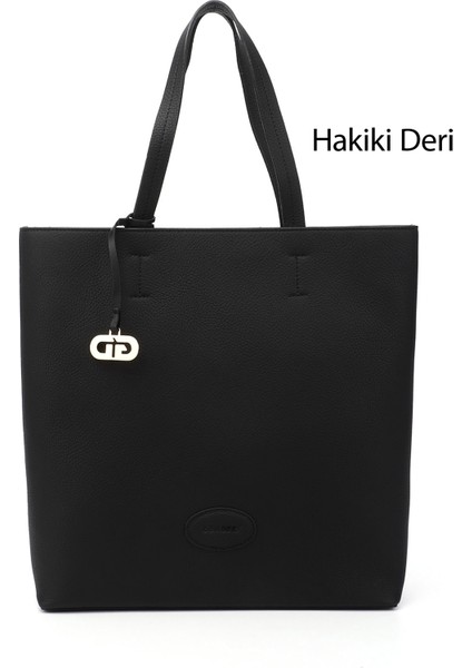 Kadın Siyah Floter Hakiki Deri El ve Omuz Çantası