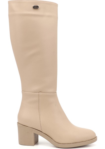 Gön Yuvarlak Burun Topuklu Fermuarlı Kadın Günlük Çizme 35760