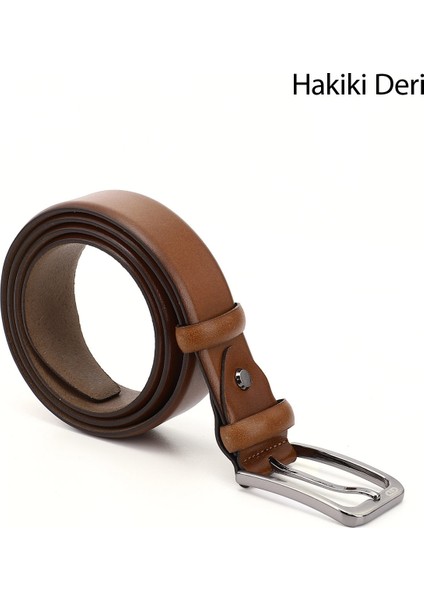 Erkek Taba Antik Hakiki Deri 3,5 Cm Klasik Kemer