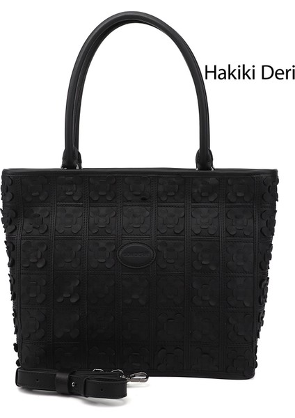 Kadın Siyah Hakiki Deri El ve Omuz Çantası