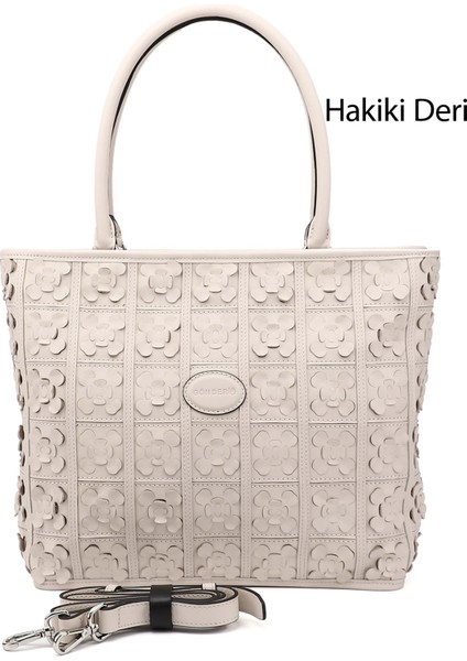 Kadın Bej Hakiki Deri El ve Omuz Çantası