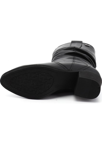 Kadın Siyah Kalın Topuklu Körüklü Hakiki Deri Çizme indirimleri