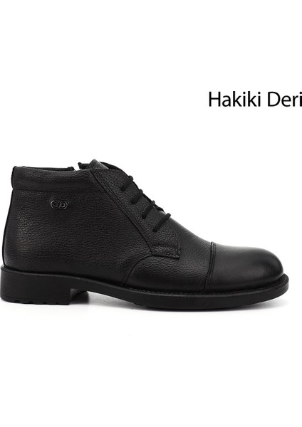 Erkek Siyah Floter Fermuarlı Hakiki Deri Klasik Bot