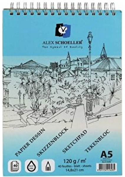 Eskiz Defteri A5 120 Gr Spiralli 40 Yaprak 14,8x21 cm Mavi Kapaklı