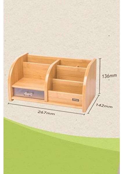 Bambu Desenli Ahşap Kalemlik 7 Bölmeli Masaüstü Düzenleyici 267x142x136 mm