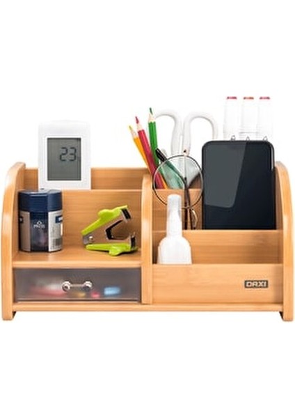 Bambu Desenli Ahşap Kalemlik 7 Bölmeli Masaüstü Düzenleyici 267x142x136 mm