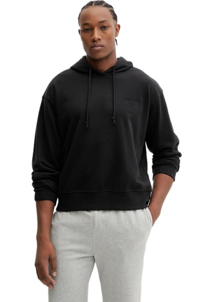 Erkek Siyah Hoodie Uzun Kollu Kapüşonlu Sweatshirt LV00NM2930