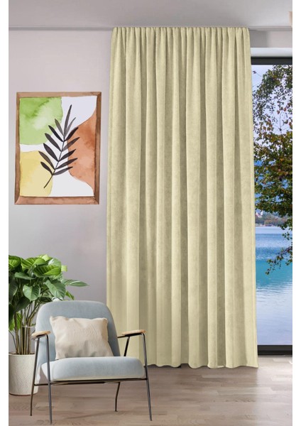 Keten Görünümlü Tek Kanat Fon Perde Krem