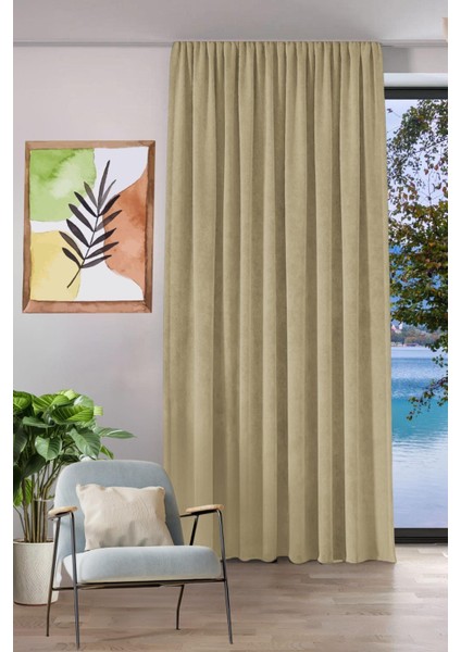 Keten Görünümlü Tek Kanat Fon Perde Bej