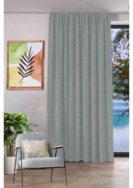 Keten Görünümlü Tek Kanat Fon Perde Gri