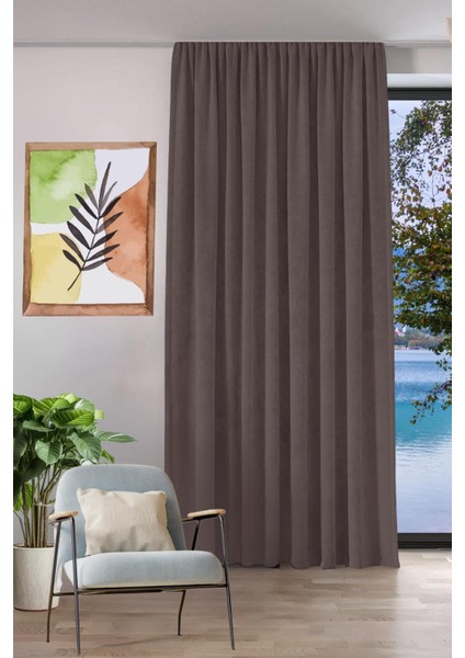 Keten Görünümlü Tek Kanat Fon Perde Acı Kahve