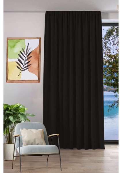Keten Görünümlü Tek Kanat Fon Perde Siyah