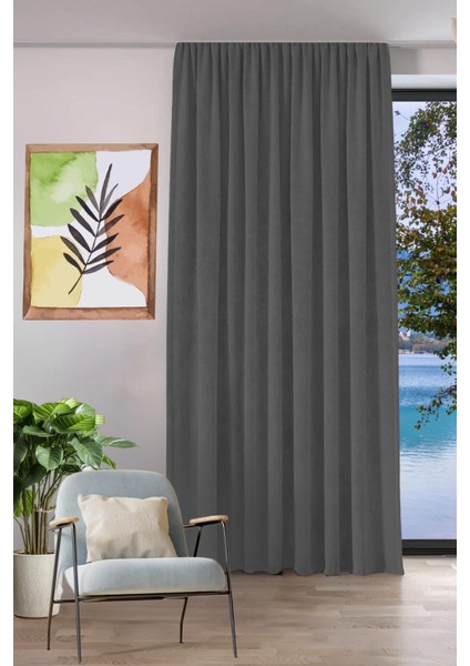 Keten Görünümlü Tek Kanat Fon Perde Antrasit