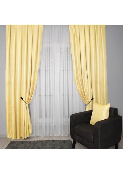 Hasır Dokulu Lüks Fon Perde Pilesiz Tek Kanat Sarı fiyatları