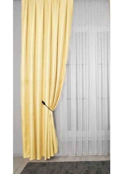 Hasır Dokulu Lüks Fon Perde Pilesiz Tek Kanat Sarı modelleri