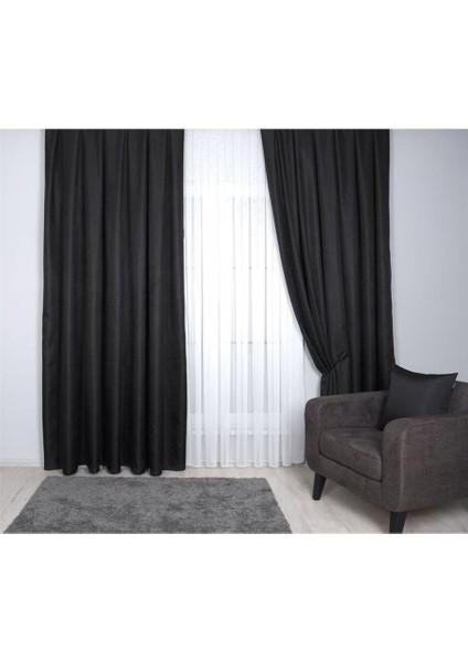 Hasır Dokulu Lüks Fon Perde Pilesiz Tek Kanat Siyah fiyatları