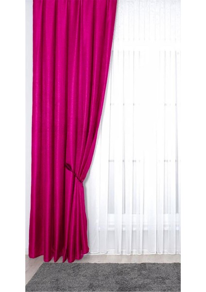 Hasır Dokulu Lüks Fon Perde Pilesiz Tek Kanat Fuşya indirimleri