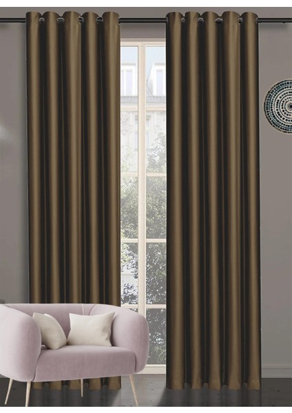 Halkalı Blackout Karartma Tek Kanat Fon Perde Kahverengi