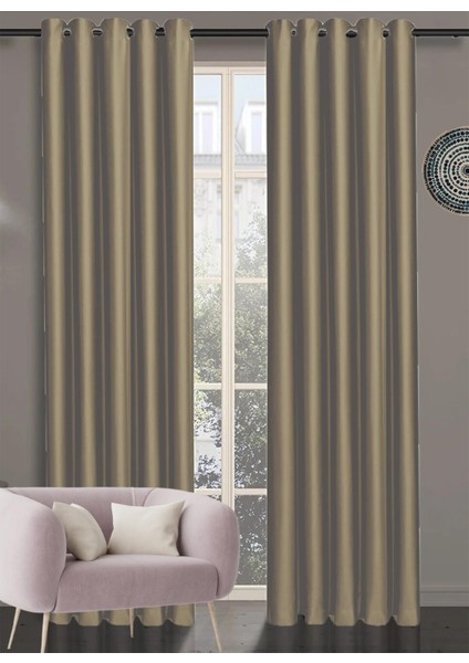 Halkalı Blackout Karartma Tek Kanat Fon Perde Sütlü Kahve