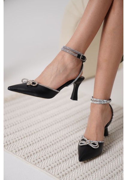 Modaserdem Irina Kadın Siyah Taşlı Topuklu Ayakkabı modelleri