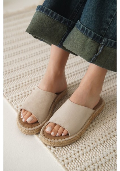 Modaserdem Grey Süet Bej Kadın Terlik