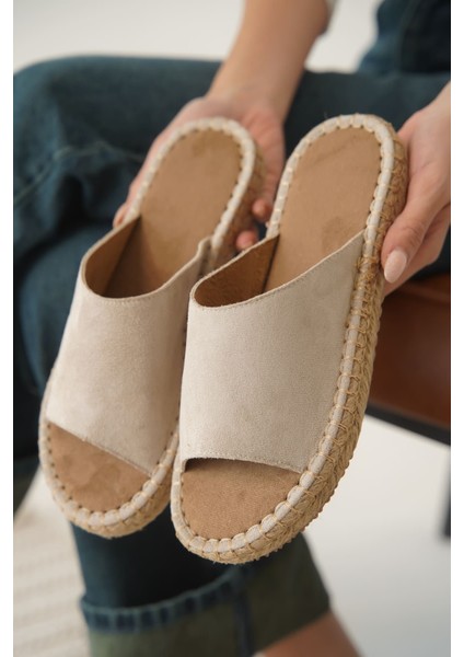 Modaserdem Grey Süet Bej Kadın Terlik modelleri