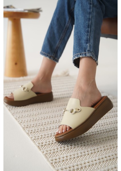 Modaserdem Nelly Bej Hakiki Deri Terlik indirimleri