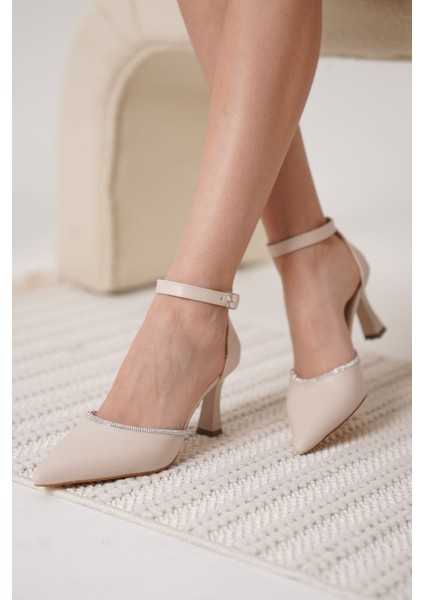 Modaserdem Darla Taşlı Kadın Bej Topuklu Ayakkabı modelleri