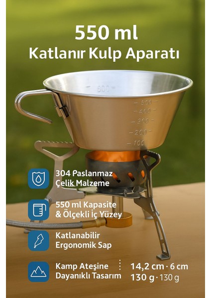 Çelik 550 Ml Katlanır Kulp Ölçekli Kamp Ve Piknik Kasesi Mt103