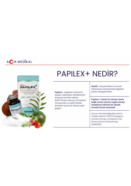 AHCC, EGCG PAPILEX+ Bitki Ekstreleri İçeren Takviye Edici Gıda