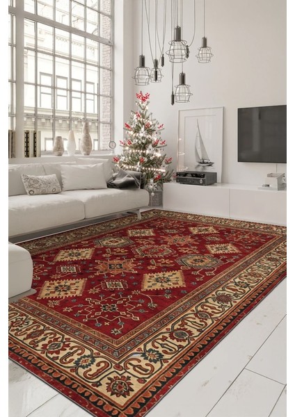 Gelenekten Ilham, Modernlikten Stil Kırmızı Desenli Kaymaz Taban Salon Halısı modelleri